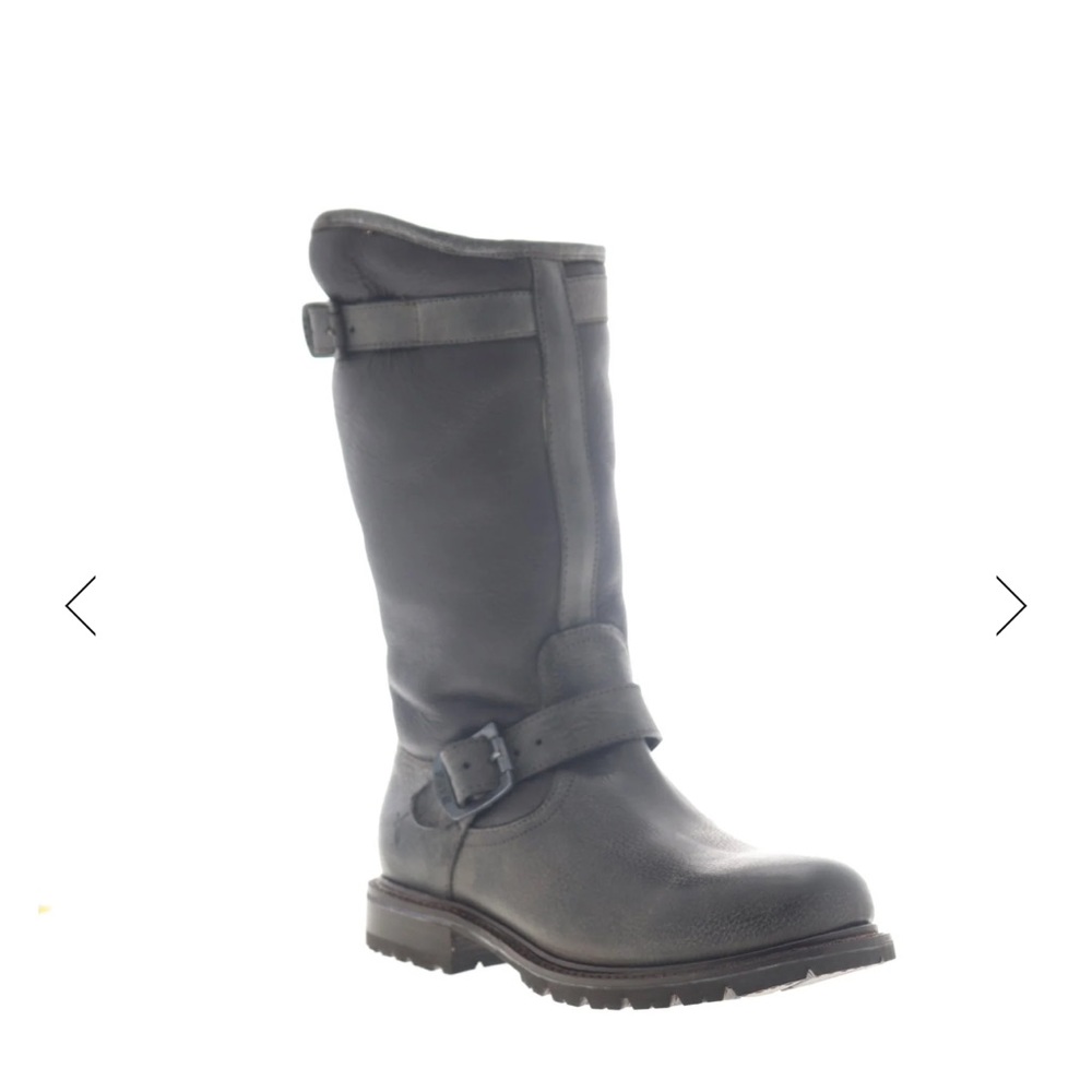 FRYE ROGAN ENGINEER SHEARLING LEATHER ADJUSTABLE STRAP BOOTS 76205